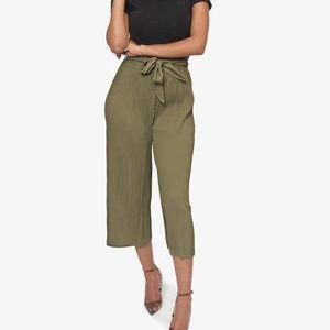 Cropped Pin Stripe Pants - Olive