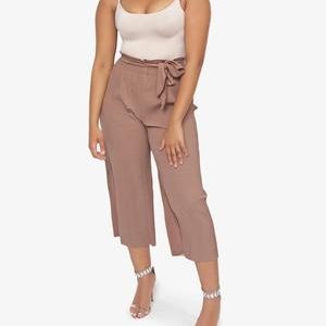 Cropped Pin Stripe Pants - Taupe