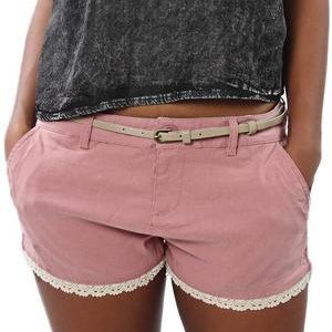 Lace Trim Shorts with Belt - Pink