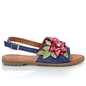 Rose Print Sandals - Navy