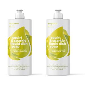 SoPure Squirt & Sparkle Liquid Dish Soap 1 litre (2 PACK) - 4aKid