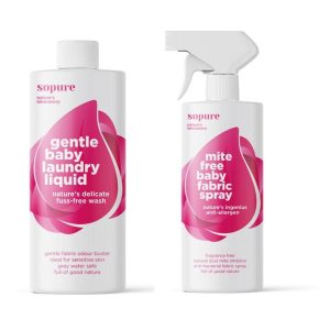 Sopure Baby Laundry Pack (1 x Gentle Baby Laundry Liquid 1 litre and 1 x Mite-free Baby Fabric Spray 500 ml) - 4aKid