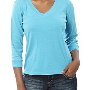 ¾ Sleeve V-Neck - Blue